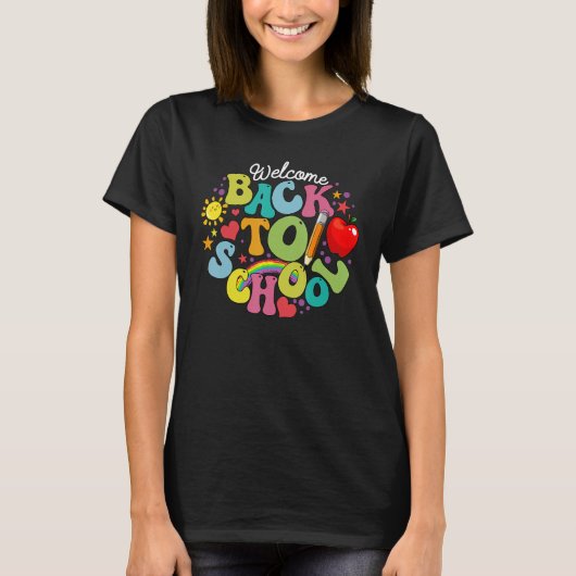 Groovy Welcome Back To School Rainbow Pencil Teach T-shirt (Voorkant)
