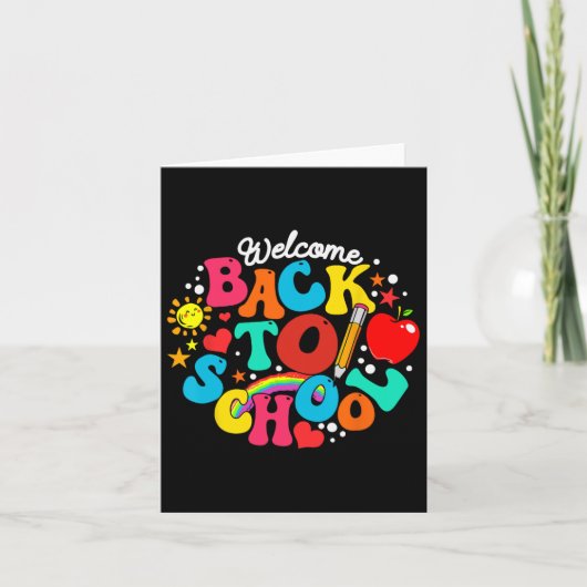 Groovy Welkom Terug naar School Rainbow Pencil Tea Kaart (Voorkant)