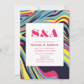 Groovy werveling marmer kleurrijke moderne bruilof kaart (Voorkant)