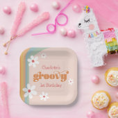 Groovy White Daisies Girl's 1e verjaardag Papieren Bordje (Feest)