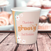 Groovy White Daisy 70's Girl's 2nd Birthday Party Papieren Bekers