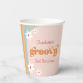 Groovy White Daisy 70's Girl's 2nd Birthday Party Papieren Bekers (Achterkant)