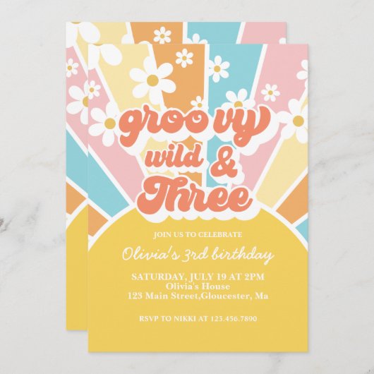 Groovy Wild Drie Retro Sunshine Rainbow Daisy Kaart (Voorkant / Achterkant)