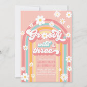 Groovy Wild en Drie Boho Daisy Rainbow Birthday Kaart (Voorkant)