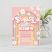 Groovy Wild en Drie Boho Daisy Rainbow Birthday Kaart (Staand voorkant)
