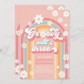 Groovy Wild en Drie Boho Daisy Rainbow Birthday Kaart (Voorkant / Achterkant)