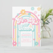 Groovy Wild en Drie Boho Daisy Rainbow Birthday Kaart (Staand voorkant)