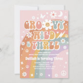 Groovy Wild en Drie Hippie 3e verjaardag Partij Kaart (Voorkant)
