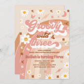 Groovy Wild en Drie Hippie 3e verjaardag Partij Kaart (Voorkant / Achterkant)