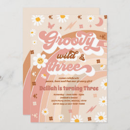 Groovy Wild en Drie Hippie 3e verjaardag Partij Kaart