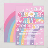 Groovy Wild en Drie Hippie 3e verjaardag Partij Kaart (Voorkant / Achterkant)