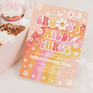 Groovy Wild en Drie Hippie 3e verjaardag Partij Kaart