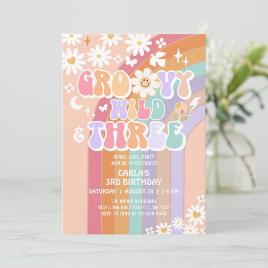 Groovy Wild en Drie Hippie Retro 3e Verjaardag Kaart (Staand voorkant)