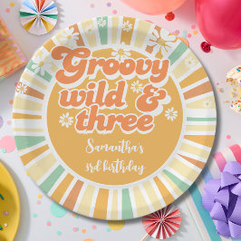 Groovy wild en drie retro zon kinderen verjaardag papieren bordje