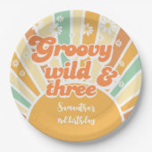 Groovy wild en drie retro zon kinderen verjaardag papieren bordje (Voorkant)
