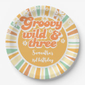 Groovy wild en drie retro zon kinderen verjaardag papieren bordje (Voorkant)