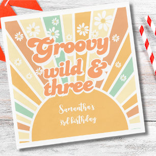 Groovy wild en drie retro zon kinderen verjaardag servet