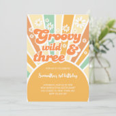 Groovy wild en drie retro zonne-kinderverjaardag kaart (Staand voorkant)