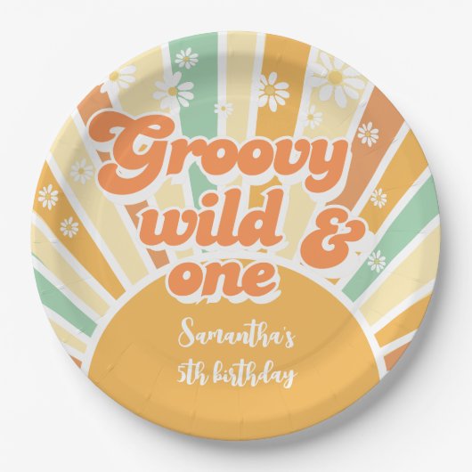 Groovy wild en een retro zon kinderen verjaardag papieren bordje (Voorkant)