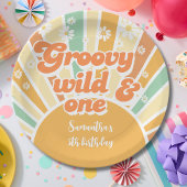 Groovy wild en een retro zon kinderen verjaardag papieren bordje