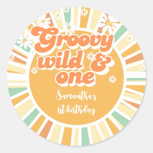 Groovy wild en een retro zon kinderen verjaardag ronde sticker (Voorkant)