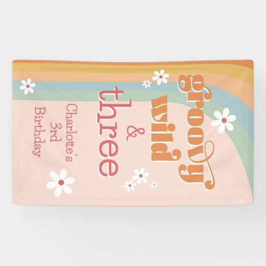 Groovy Wild en Three White Daisy Girl's Birthday Spandoek (Horizontaal)