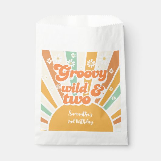 Groovy wild en twee retro zon kinderen verjaardag bedankzakje (Voorkant)