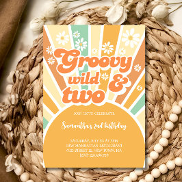 Groovy wild en twee retro zon kinderen verjaardag kaart