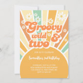 Groovy wild en twee retro zon kinderen verjaardag kaart (Voorkant)