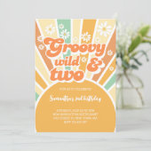 Groovy wild en twee retro zon kinderen verjaardag kaart (Staand voorkant)