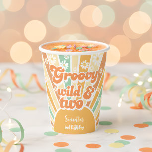 Groovy wild en twee retro zon kinderen verjaardag papieren bekers