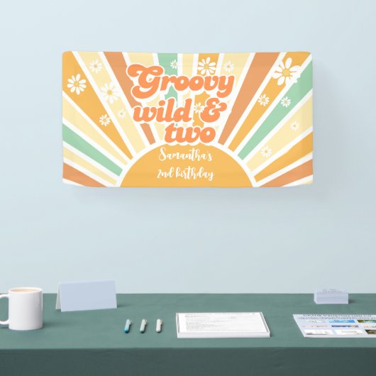 Groovy wild en twee retro zon kinderen verjaardag spandoek (Beurs)