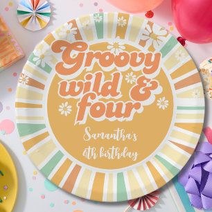 Groovy wild en vier retro zon kids verjaardag papieren bordje
