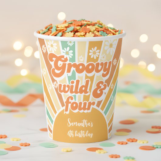 Groovy wild en vier retro zon kinderen verjaardag papieren bekers