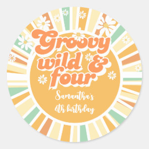 Groovy wild en vier retro zon kinderen verjaardag ronde sticker