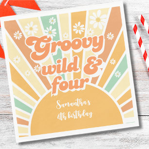Groovy wild en vier retro zon kinderen verjaardag servet