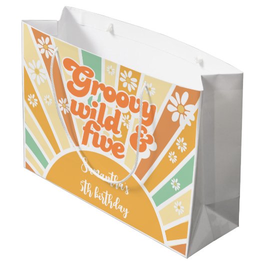 Groovy wild en vijf retro zon kinderen verjaardag groot cadeauzakje (Achterkant Gekanteld)