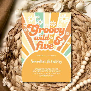 Groovy wild en vijf retro zon kinderen verjaardag kaart