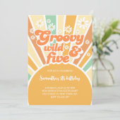 Groovy wild en vijf retro zon kinderen verjaardag kaart (Staand voorkant)