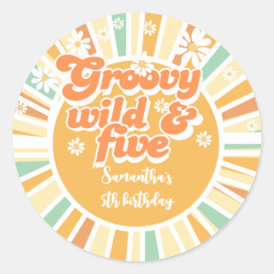 Groovy wild en vijf retro zon kinderen verjaardag ronde sticker