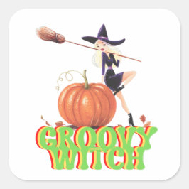 GROOVY WITCH grappige Halloween heks Vierkante Sticker