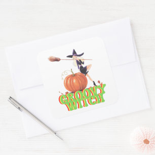 GROOVY WITCH grappige Halloween heks Vierkante Sticker