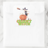 GROOVY WITCH grappige Halloween heks Vierkante Sticker (Tas)