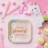 Groovy Witte Daisies Meisje's 4e Verjaardagsfeestj Papieren Bordje (Feest)