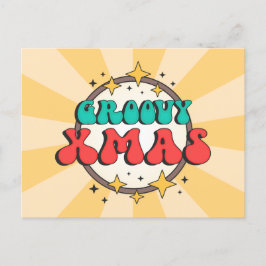 Groovy xmas feestdagen retroo cartoon tekst briefkaart