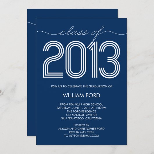 Groovy Year Afstuderen Invitation - marine Kaart (Voorkant / Achterkant)