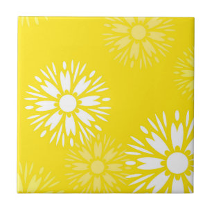 Groovy Yellow Daisy Bloem Retro Bloemen Patroon Tegeltje