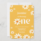 Groovy Yellow Daisy Florals baby girl 1st Birthday Kaart (Voorkant)