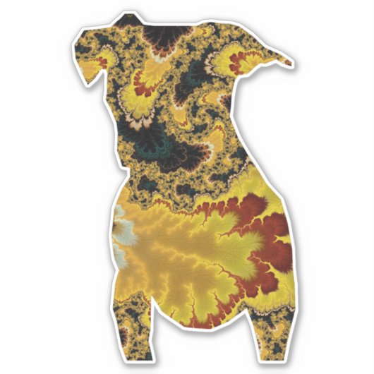 Groovy Yellow en Red Fractal Dog Silhouette Sticker (Voorkant)