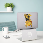 Groovy Yellow en Red Fractal Dog Silhouette Sticker (Laptop op bureau)